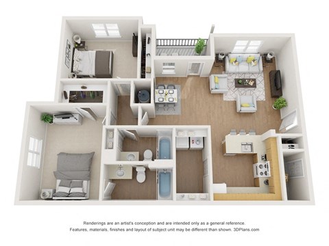 this is a 3d floor plan of a 824 square foot 1 bedroom apartment at the